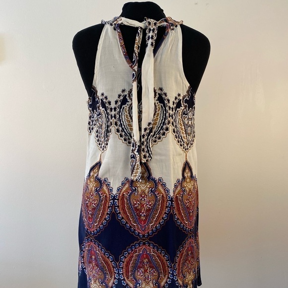 HALTER top mini dress tie back sexy swing a line blue red white - Picture 3 of 7